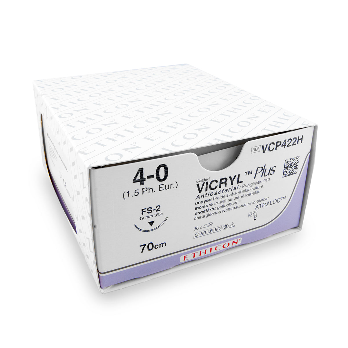 Hechtdraad Vicryl Plus (VCP422H, 4-0, 70cm, FS-2 naald) 36stuks | Ethico