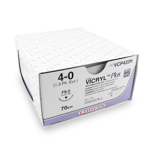 Hechtdraad Vicryl Plus (VCP422H, 4-0, 70cm, FS-2 naald) 36stuks | Ethico
